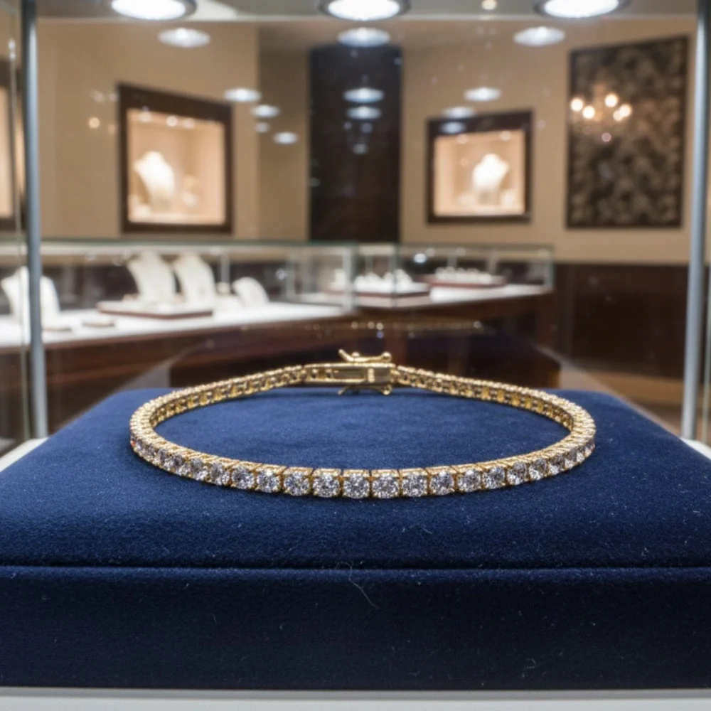 Womens Sterling Silver .925 4mm Zirconia Yellow‎ Gold Plated Tennis Bracelet